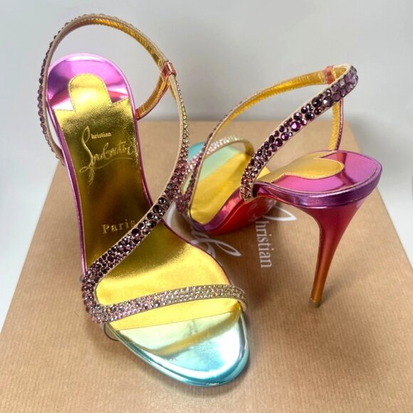 Christian Louboutin Rosalie Strass Boreal Heels Metallic Multicolor Sandals Sz36 - Picture 1 of 12